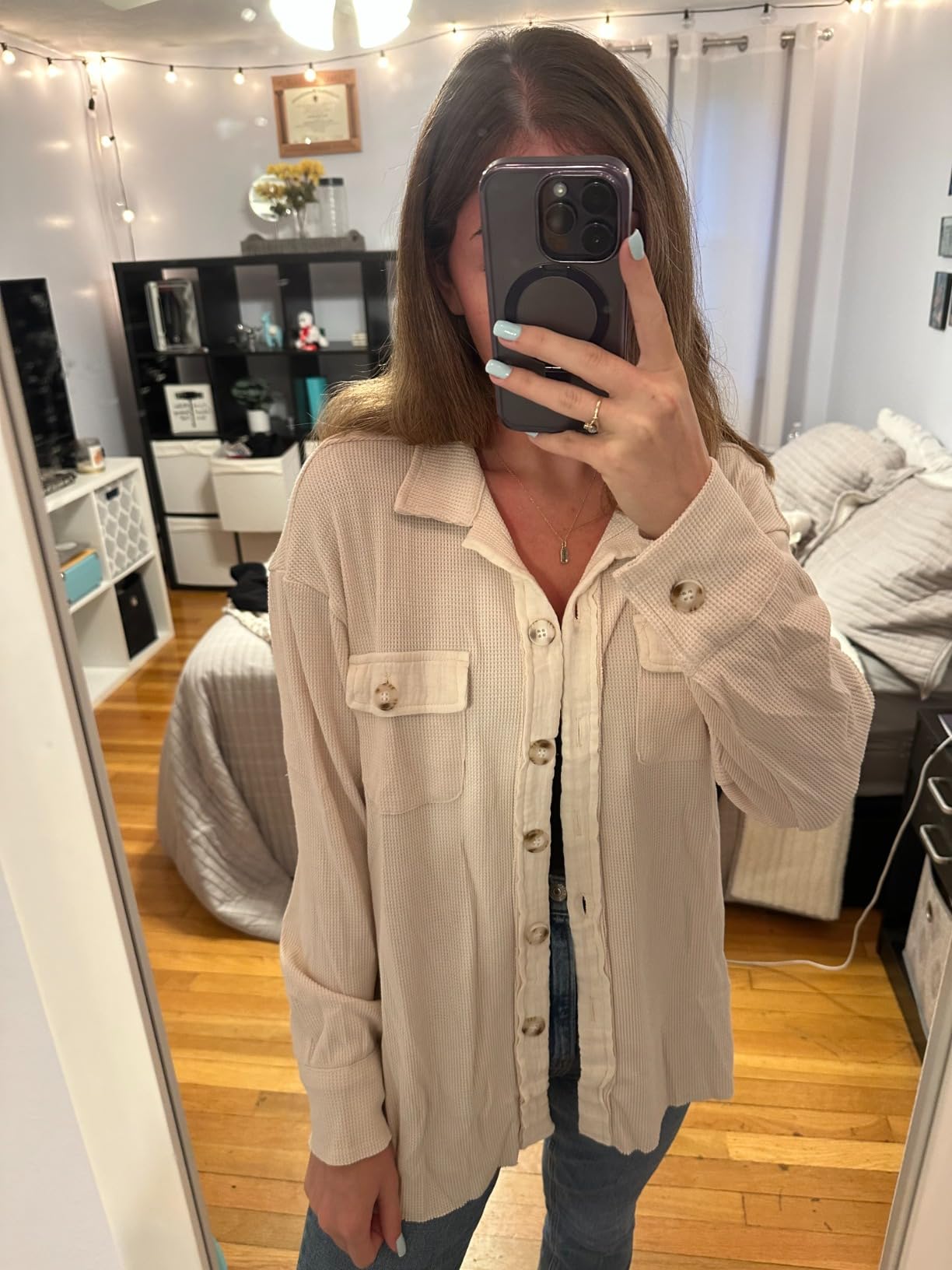 Waffle Knit Button Down