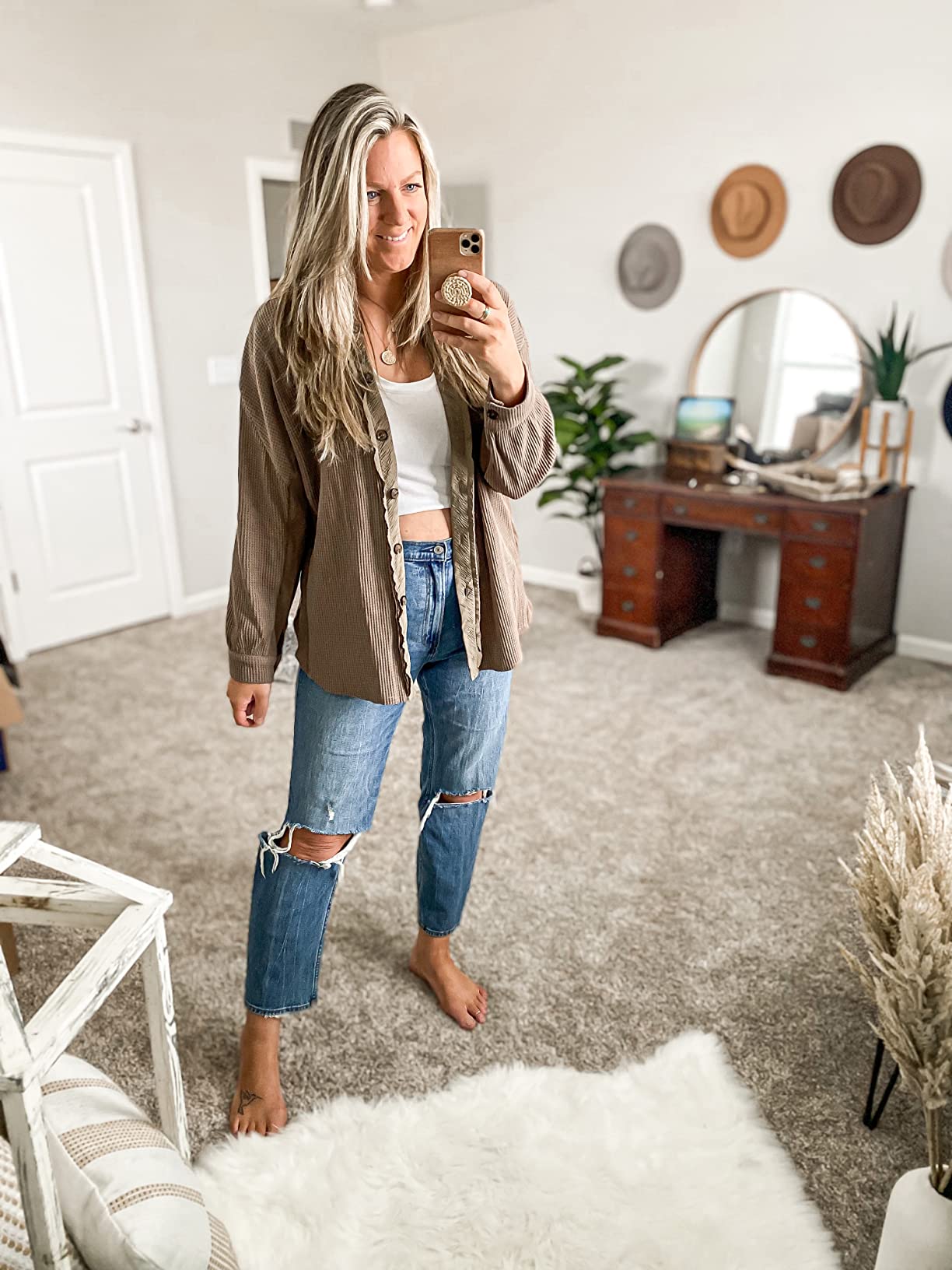 Waffle Knit Button Down