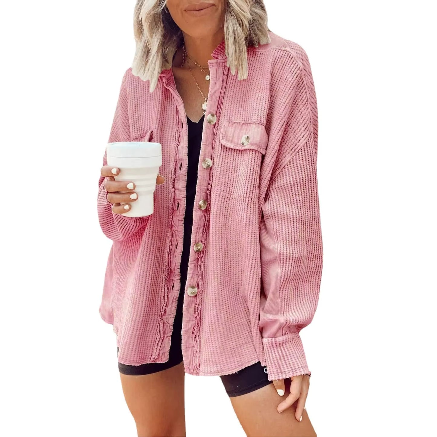 Waffle Knit Button Down